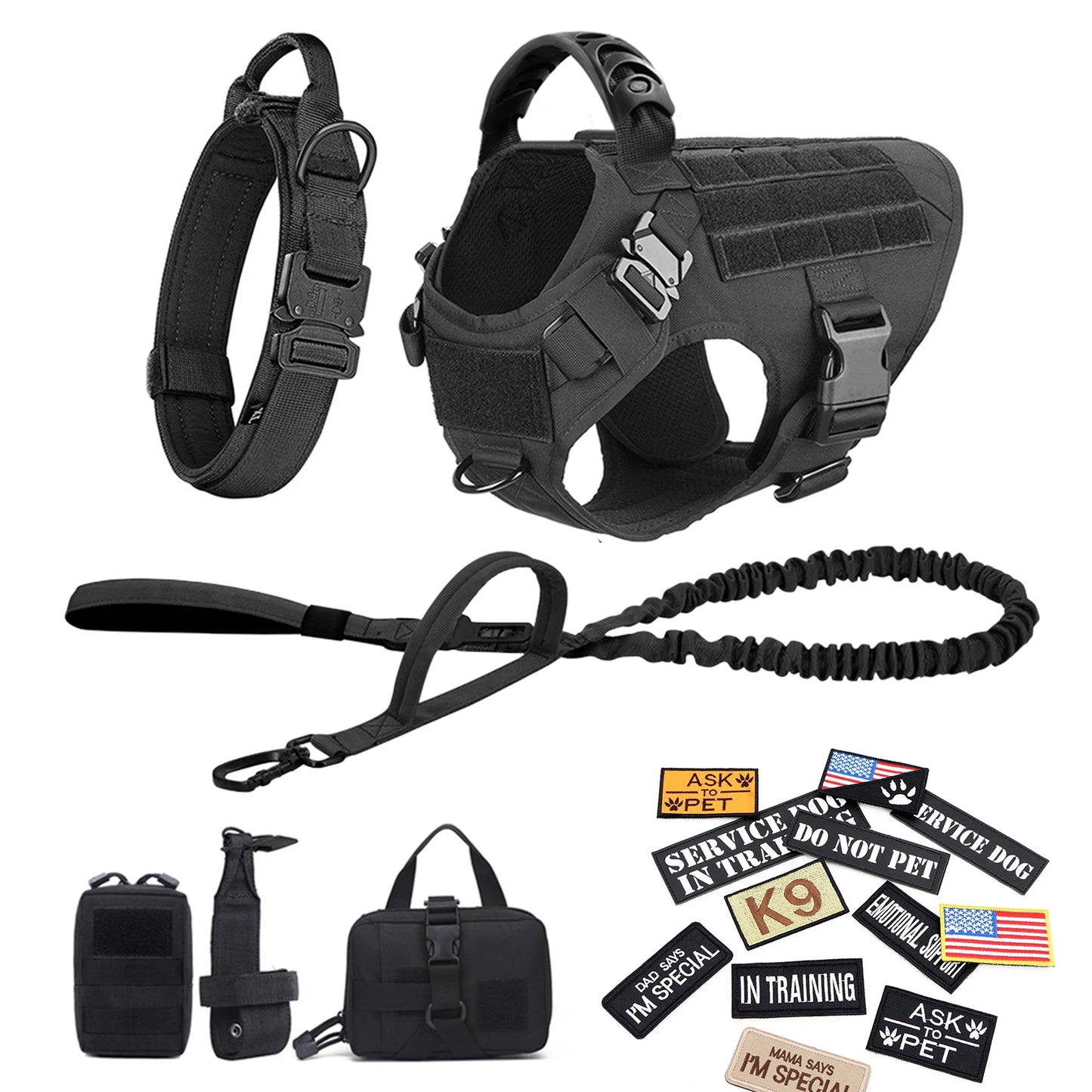 PETRAVELCN Military Dog Harness Vest Leash Set With Patches Malinois
