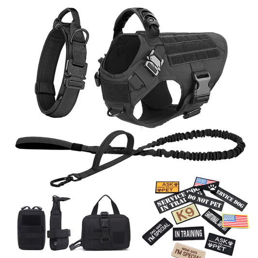PETRAVELCN Military Dog Harness Vest Leash Set With Patches Malinois
