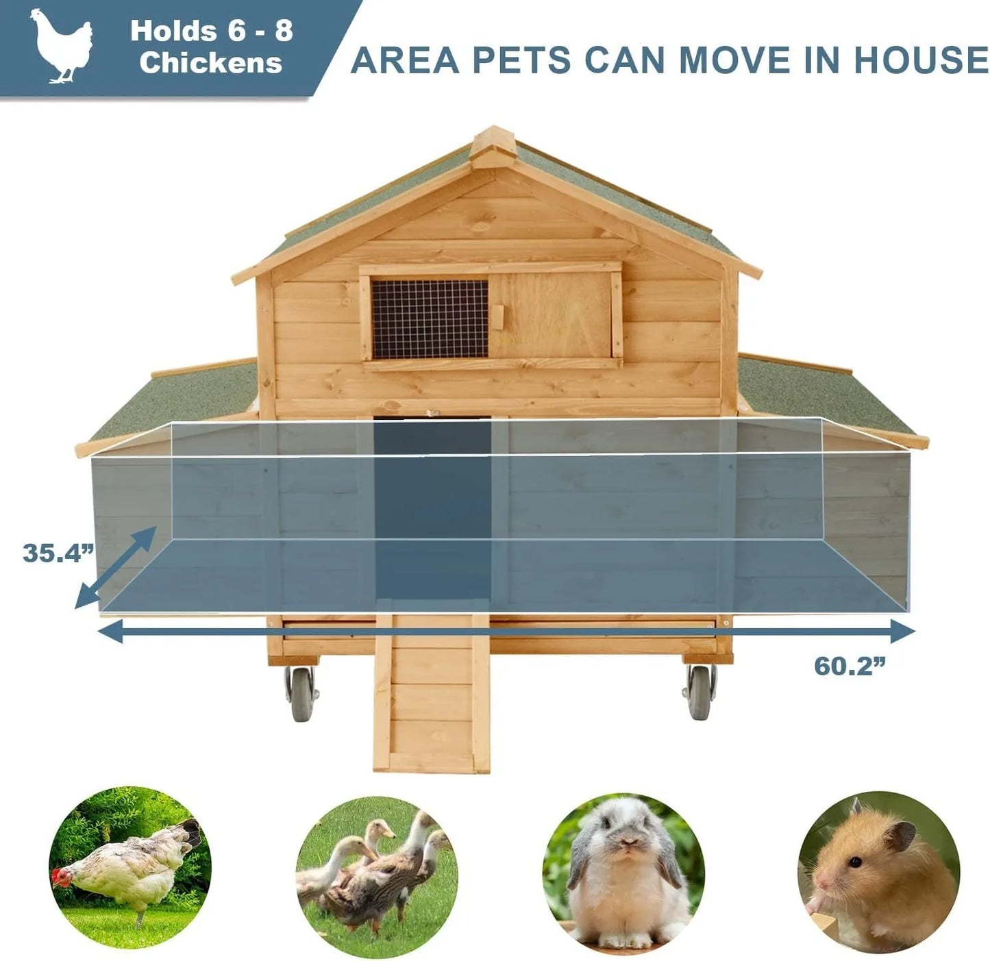 Mobile Chicken Coop With 6 Nesting Boxes And 4 Wheels