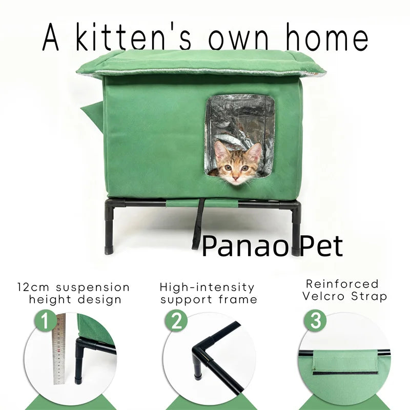 Winter Elevated Pet House-Bed Moisture-Proof Design Cat House Weatherproof for Indoor or Outdoor Use Fits Small or Medium Pets