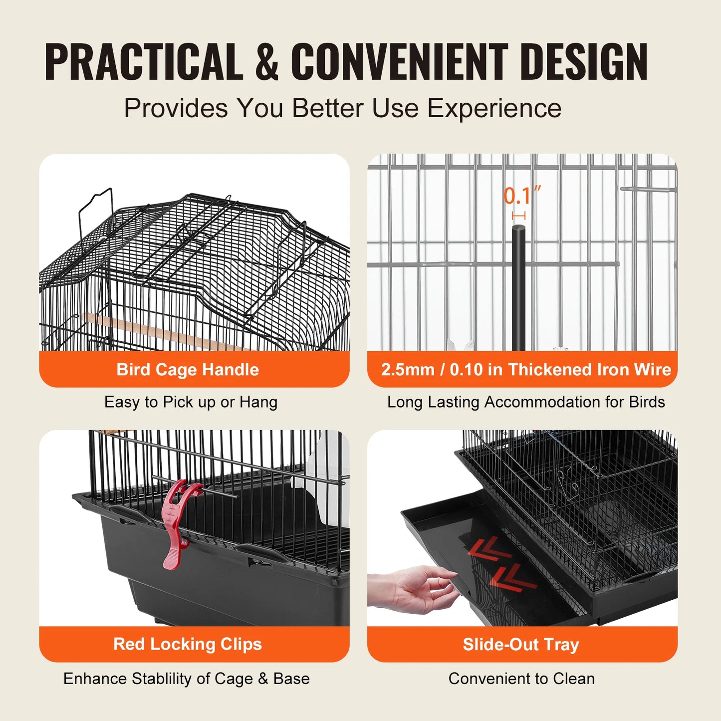 Open Top Parrot Bird Cage Hanging Cage With Swing Perch