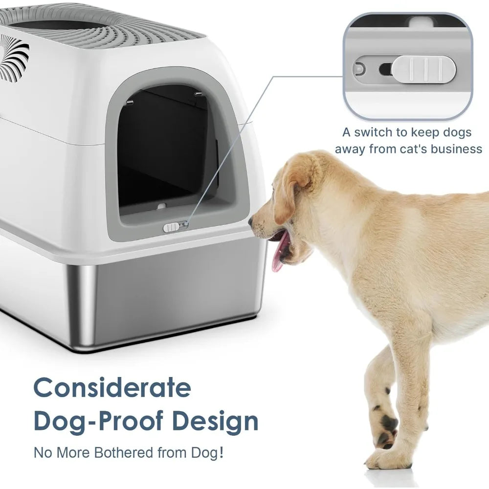 Stainless Steel Top Entry Litter Box Hooded With Filter Lid