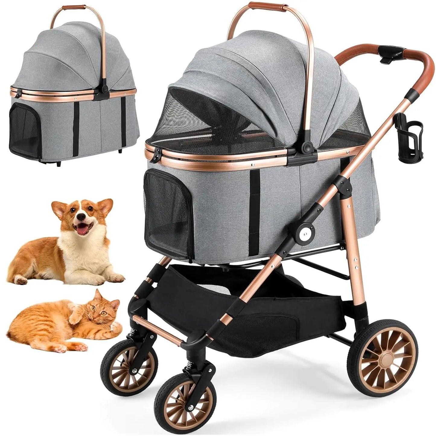 Foldable 360 Degree Cat And Small Dog Stroller 2In1