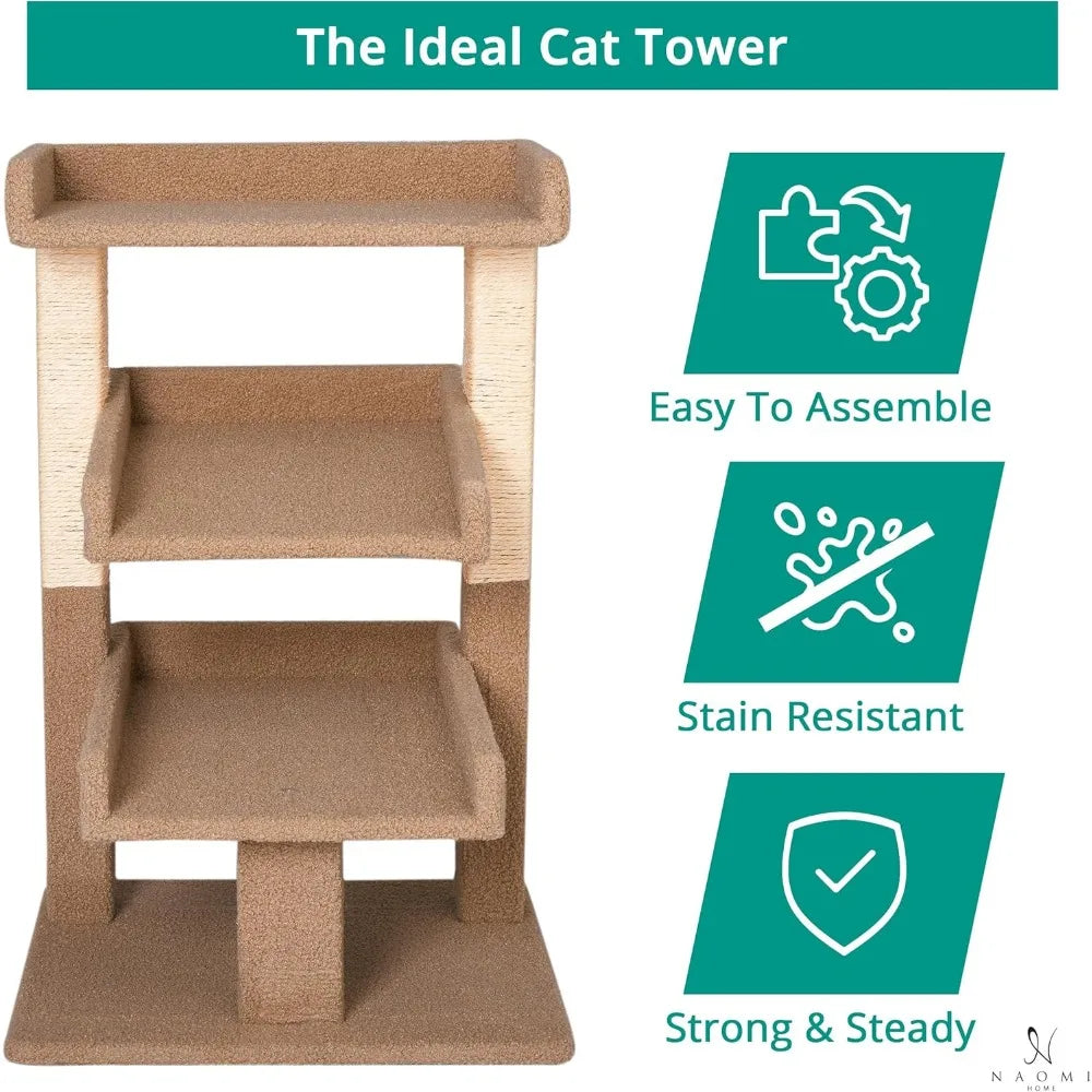 Nala Cat Tree Tower - 3 Tier Cat condo for Large Cats Tower with Scratching Post Multi - Level Tree for Large Indoor Cats by Noa