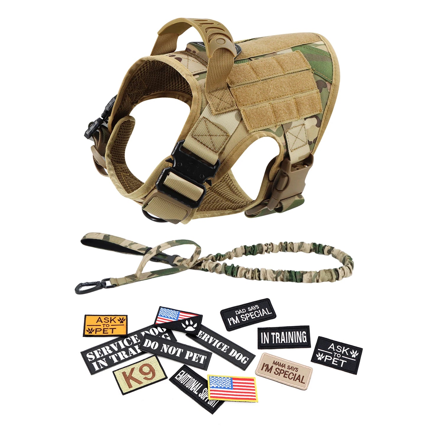 PETRAVELCN Military Dog Harness Vest Leash Set With Patches Malinois