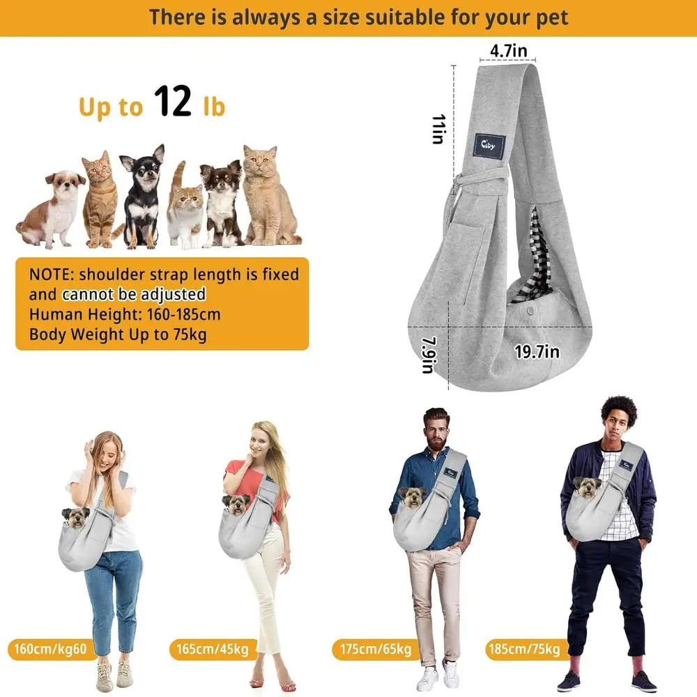 Dog and Cat Sling Carrier - Hands Free Reversible Pet Papoose Bag - Soft Pouch and Tote Design - Suitable for Puppy, Small Dogs