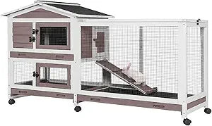 Rabbit Hutch with Chew-Resistant Metal Frame Indoor Bunny Cage Outdoor Rabbit Cage with Wheels and Leakproof Tray
