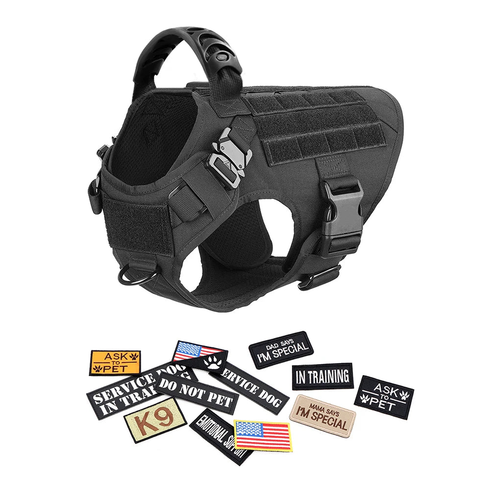 PETRAVELCN Military Dog Harness Vest Leash Set With Patches Malinois