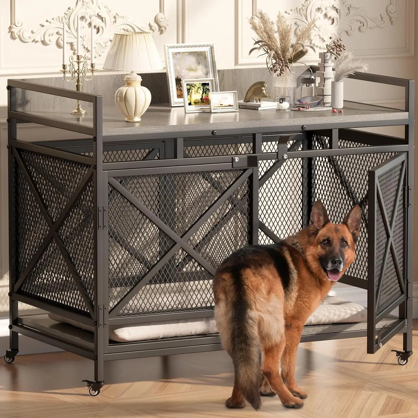 XMSJH Dog Crate Furniture End Table with Caster Wheels