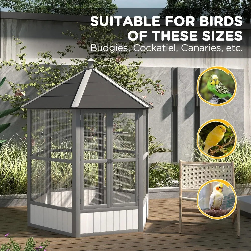 RBX Wooden Hexagonal Outdoor Aviary Bird Cage With Roof