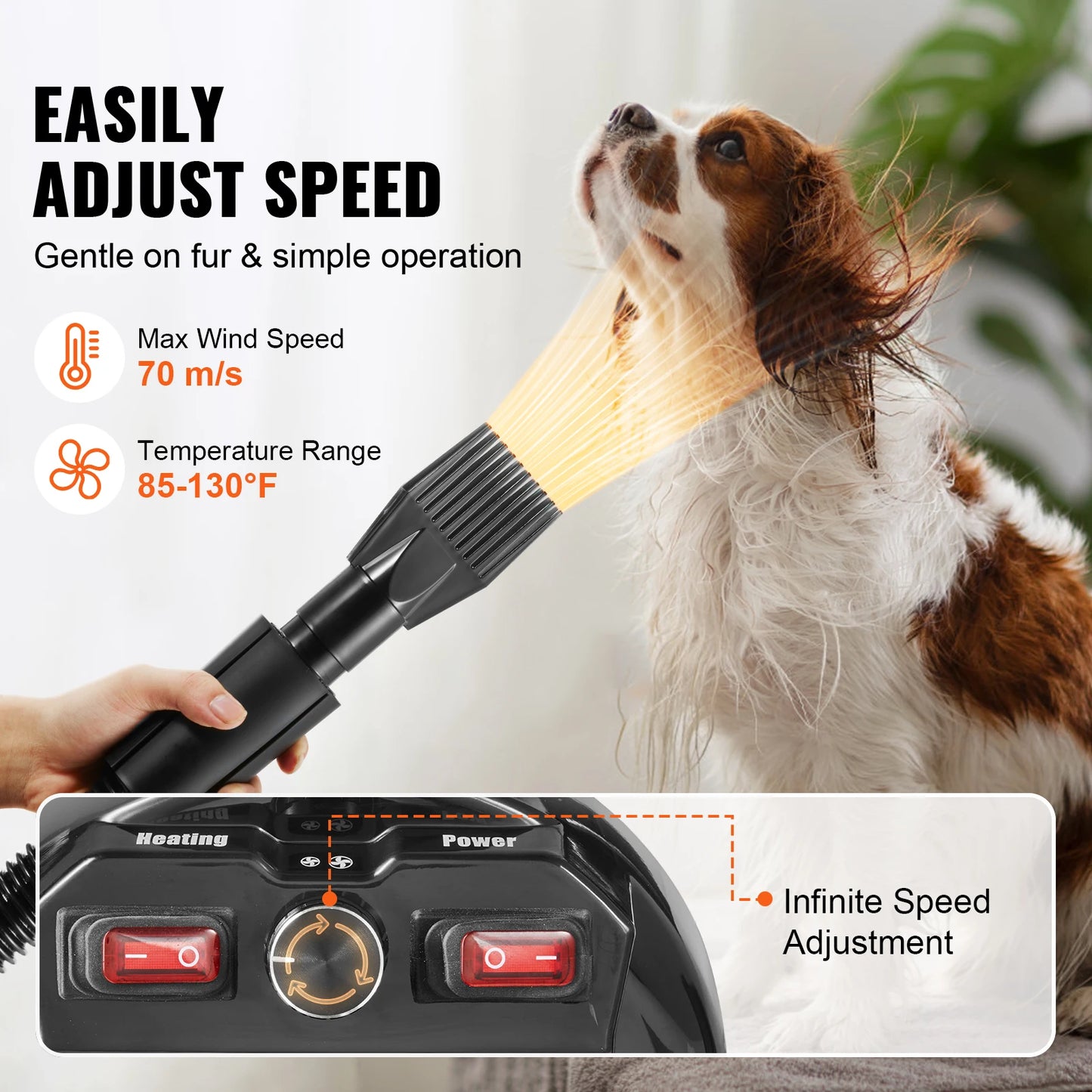 SucceBuy 2000W Dog Grooming Dryer With Adjustable Speed Hose