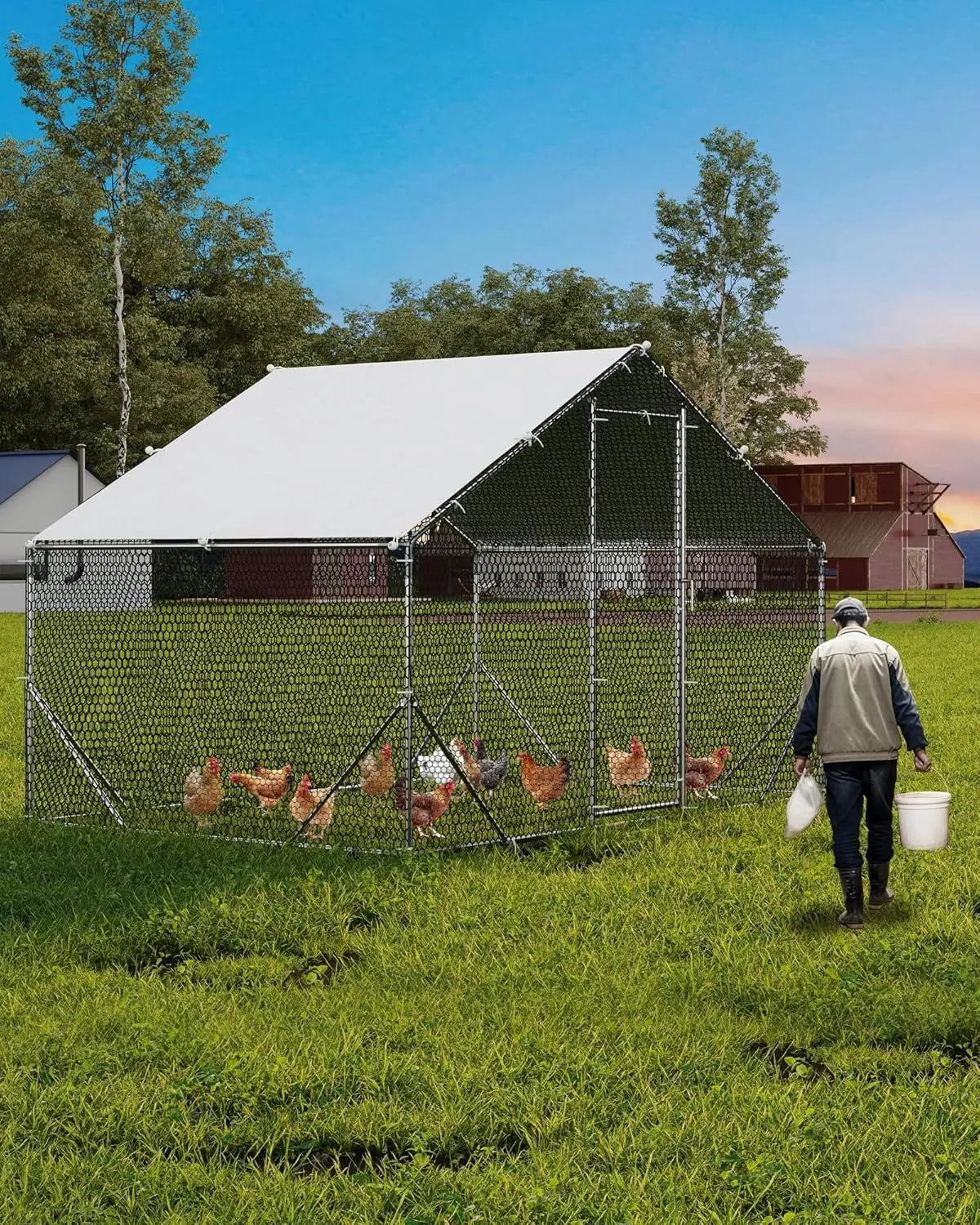 Twister.CK Metal Chicken Coop Walk In Poultry Cage UV Cover