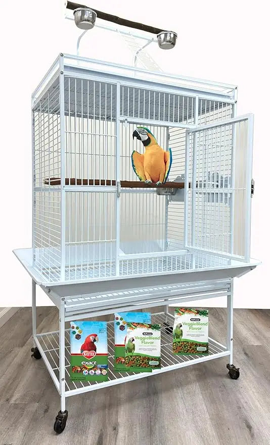 Wrought Iron Parrot Cage Rolling Bird Enclosure Durable