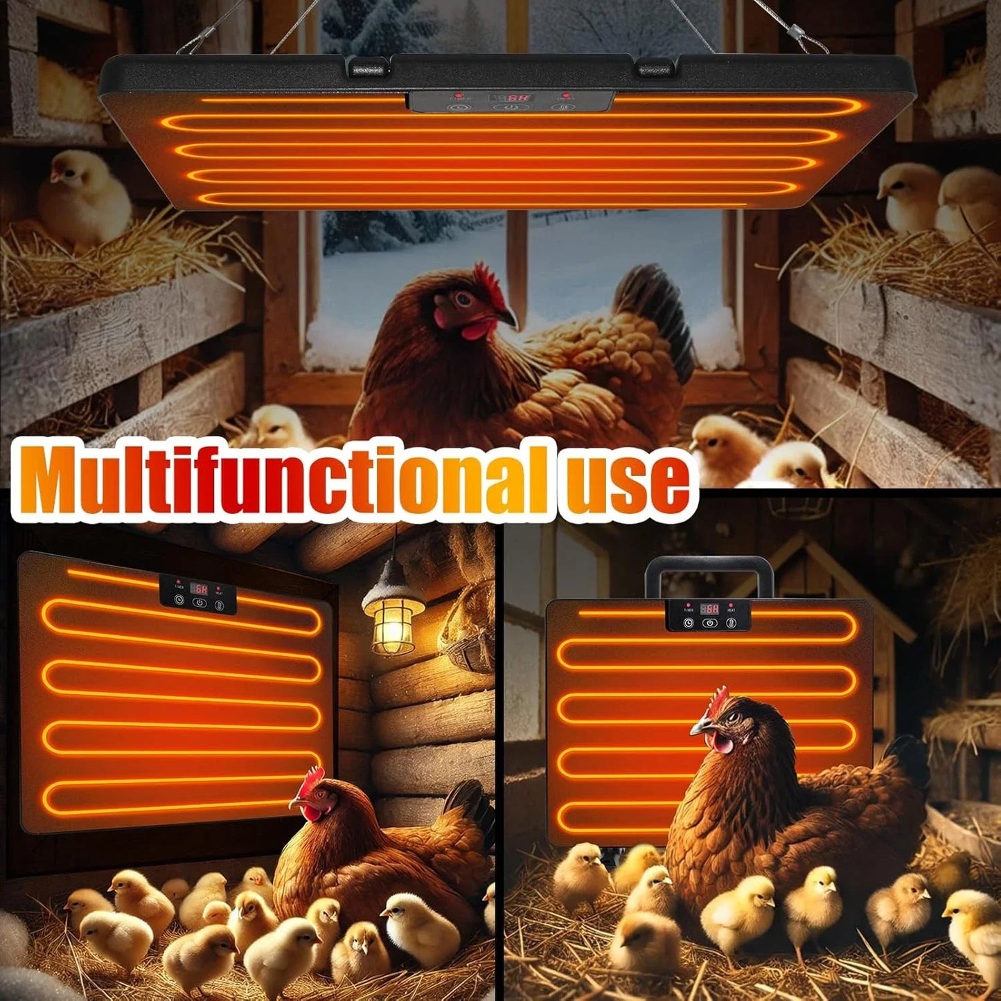 Thermostatic Poultry Coop Heater Universal Panel With Adjustable Temperature
