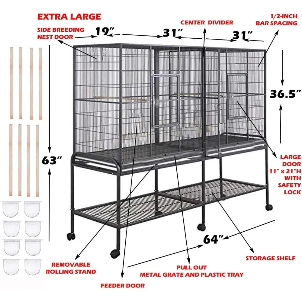 Gap Center Divider Bird Cage With Nest Box Breeder Cage