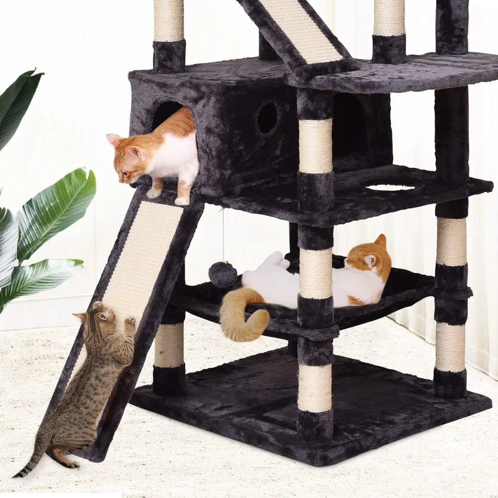 XUYUAN Cat Tree Tower With Condos Ladders Hammock Plush