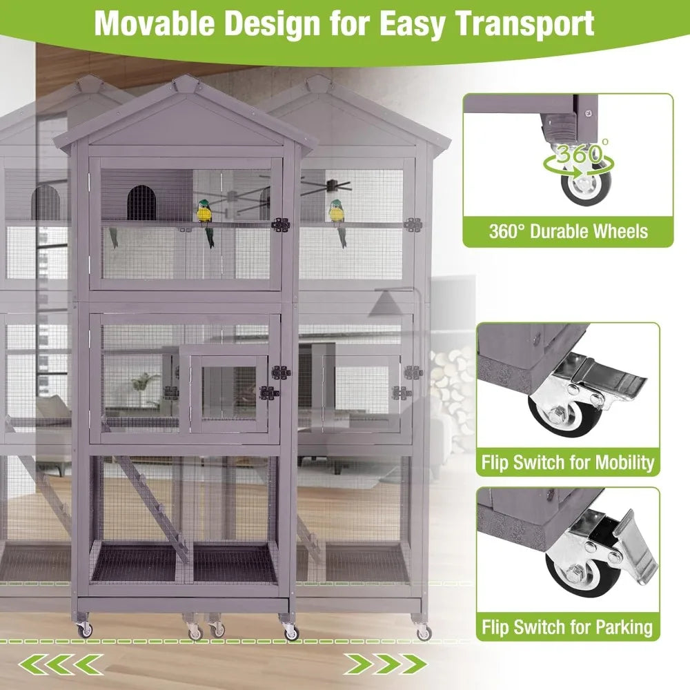 Gap Outdoor Wooden Parrot Aviary Cage With Four Casters