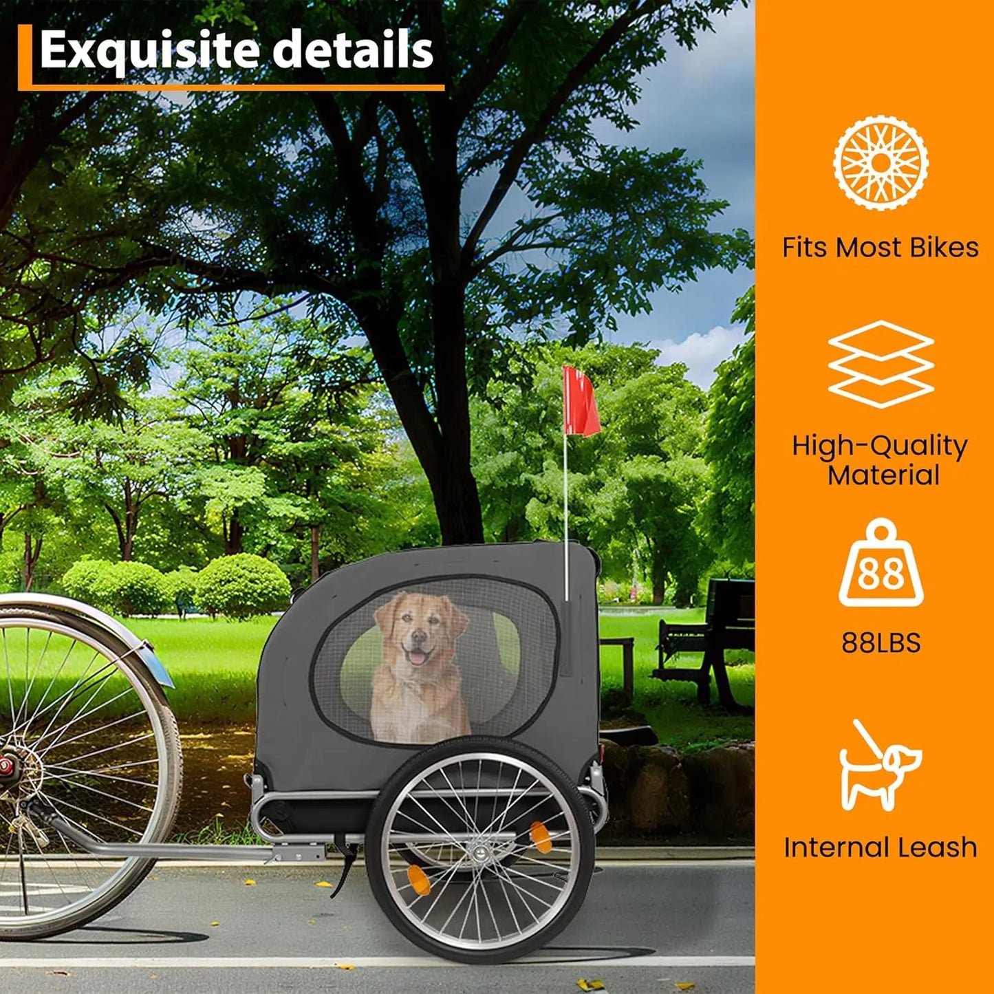 HiMISS Steel Dog Bike Trailer 40kg Universal Coupler Water Resistant
