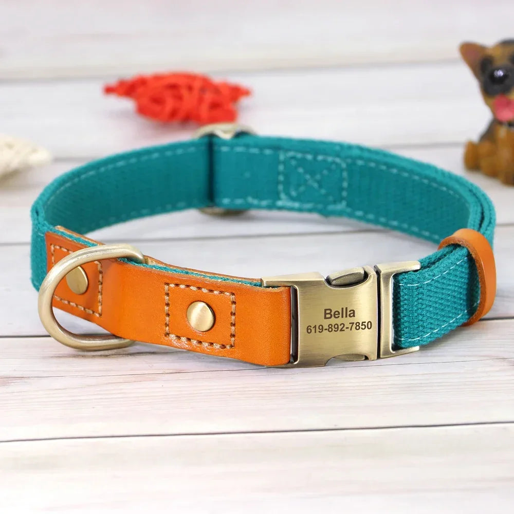 Pet Artist Nylon Custom Dog Collar Leash Set With Nameplate