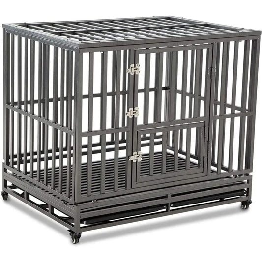 Heavy Duty Dog Cage Metal Kennel and Crate with Wheels