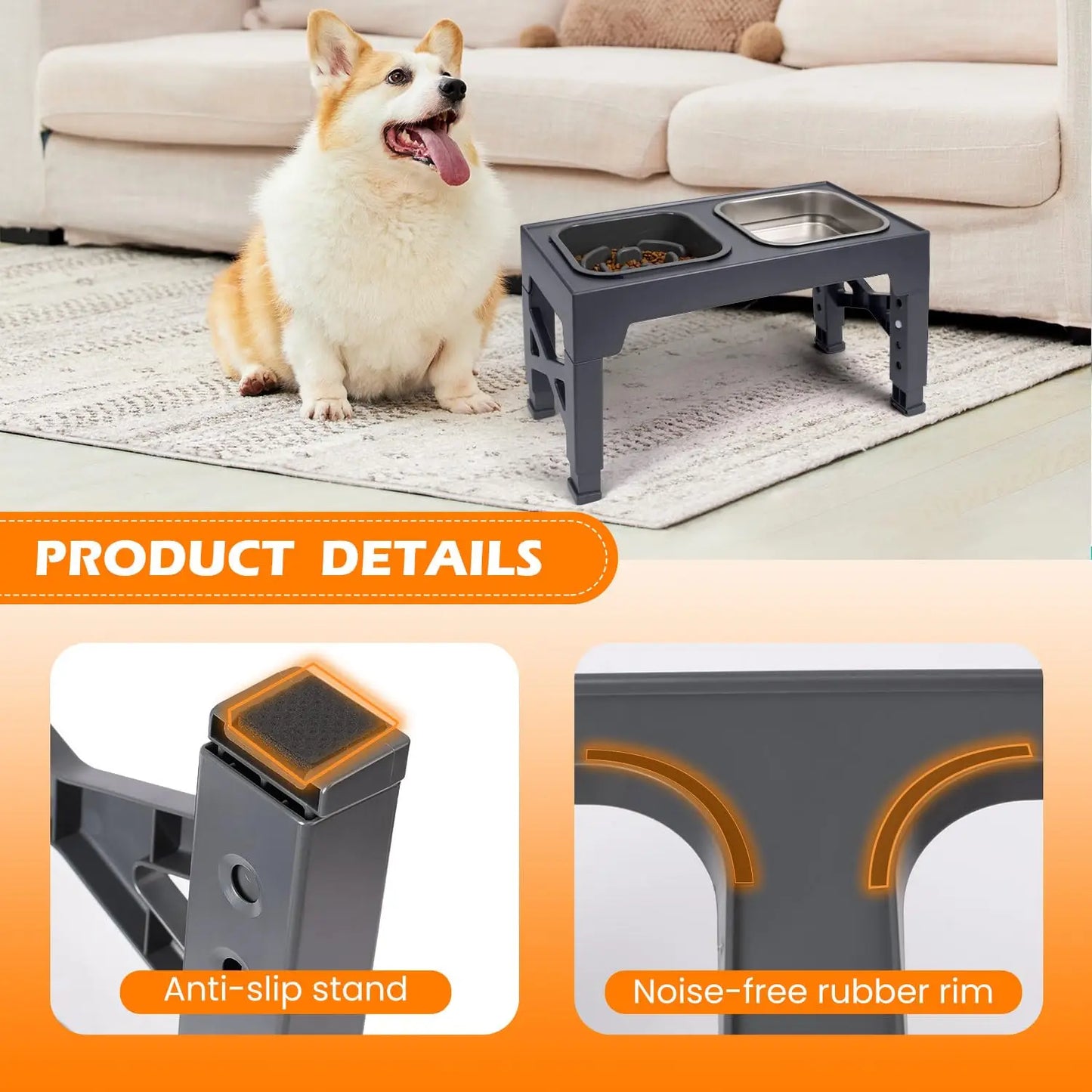 2-In-1 Elevated Slow Feeder Dog Bowls Non-Slip With Foldable Stand