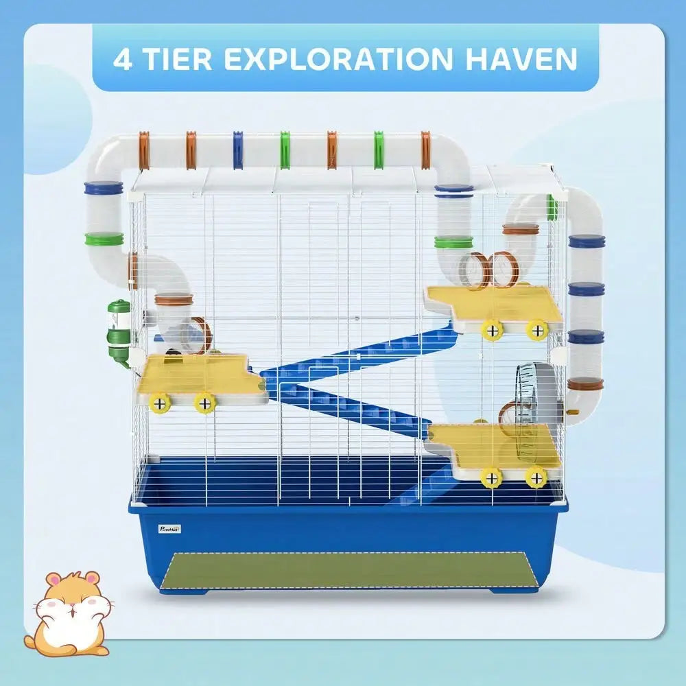 Hamster Cage, 4 Tier Rat Cage with Tunnel Tube System