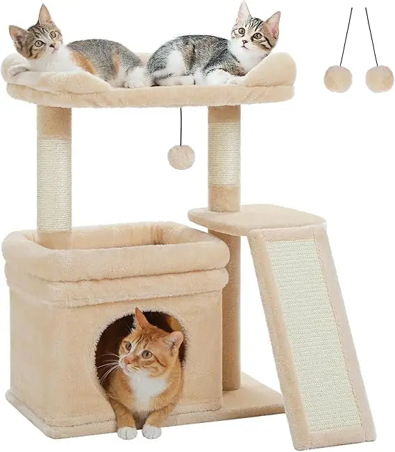PEQULTI Cat Tree Tower With Wide Top Perch And Condo