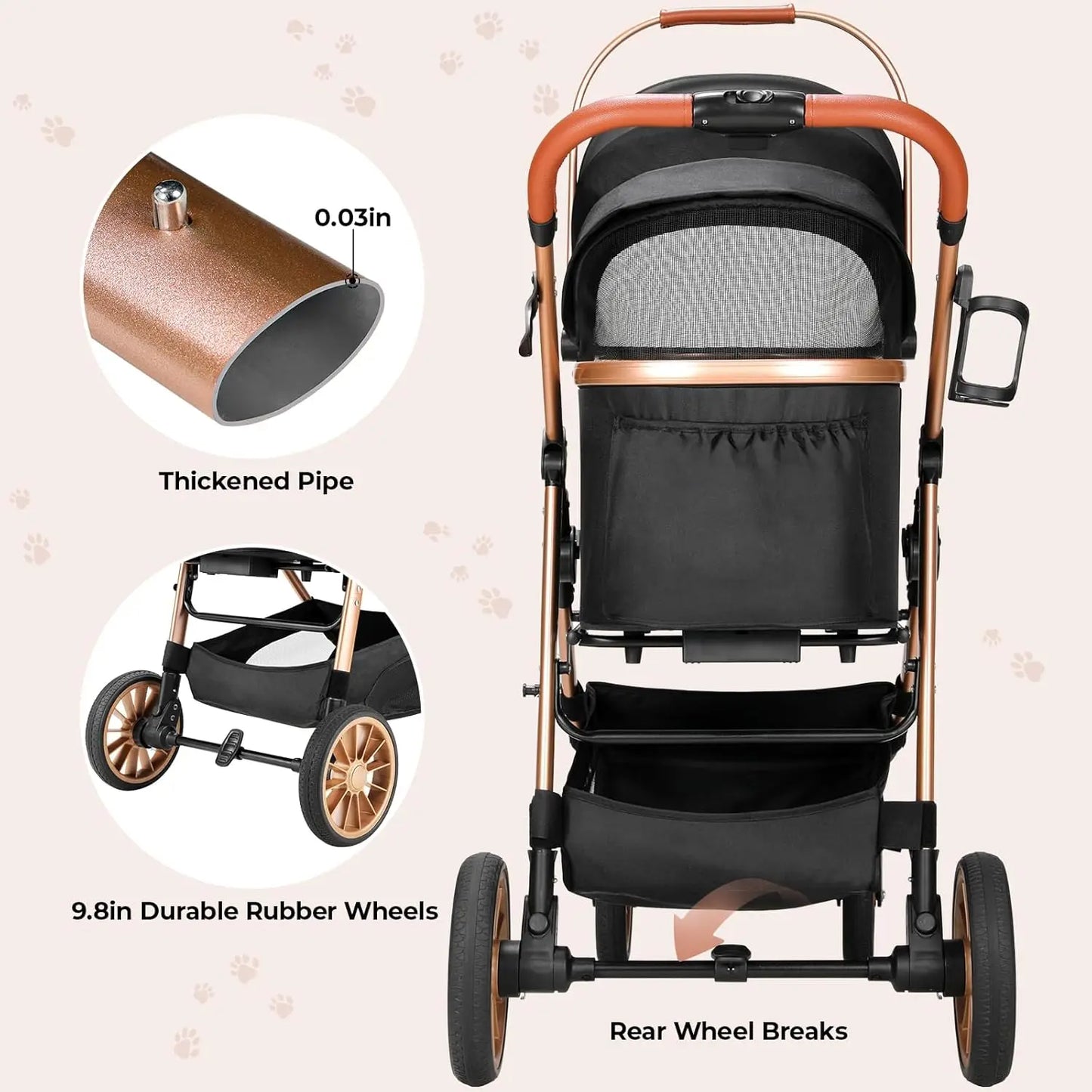 Foldable 360 Degree Cat And Small Dog Stroller 2In1