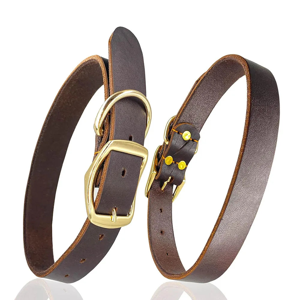 Leather Dog Collar With Heavy Duty Hardware Full Grain Cowhide