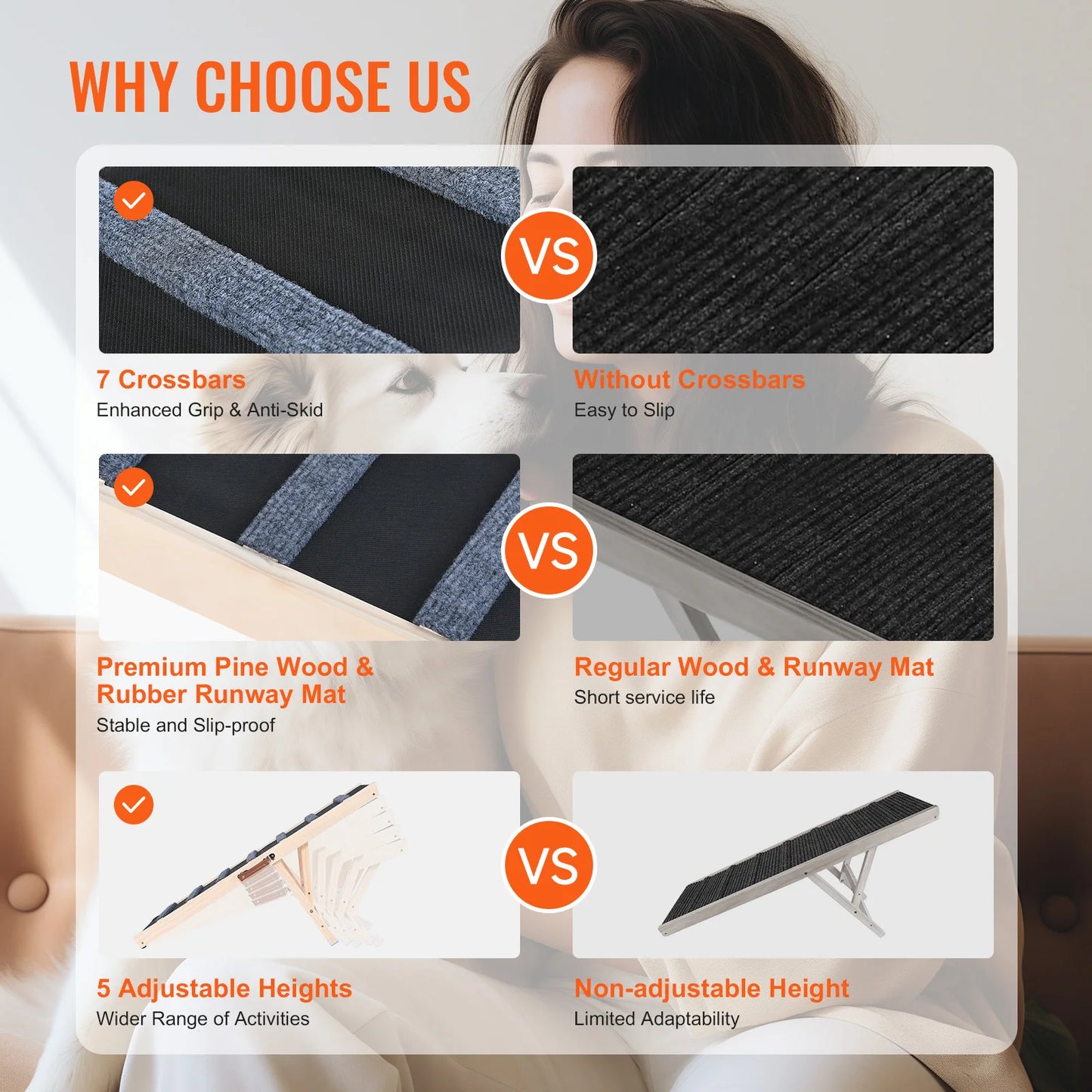 SucceBuy Dog Ramp Anti Slip Adjustable Wooden Removable