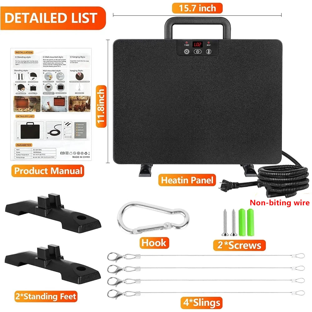 Thermostatic Poultry Coop Heater Universal Panel With Adjustable Temperature