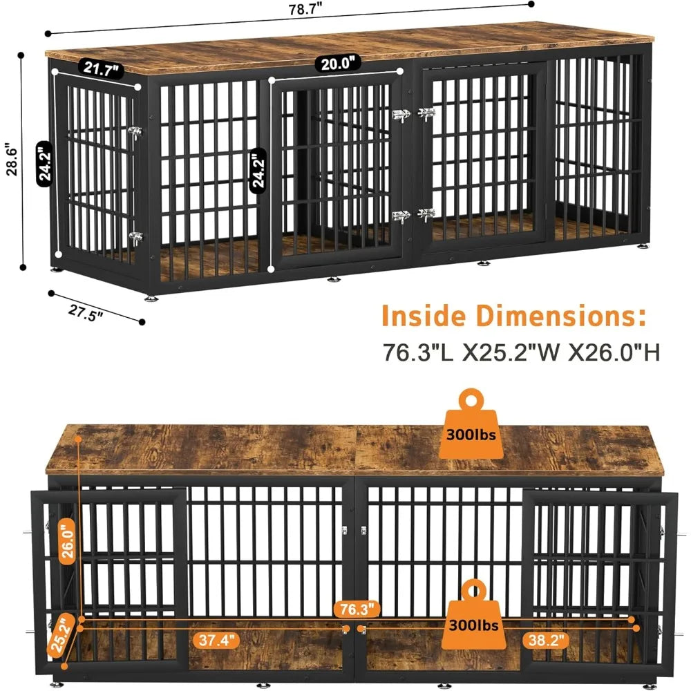 Heavy Duty Double Dog Crate Furniture With Divider For Two