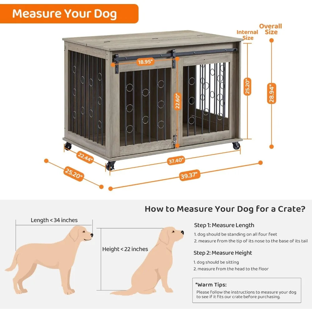 XUYUAN Dog Crate Furniture With Sliding Barn Door End Table
