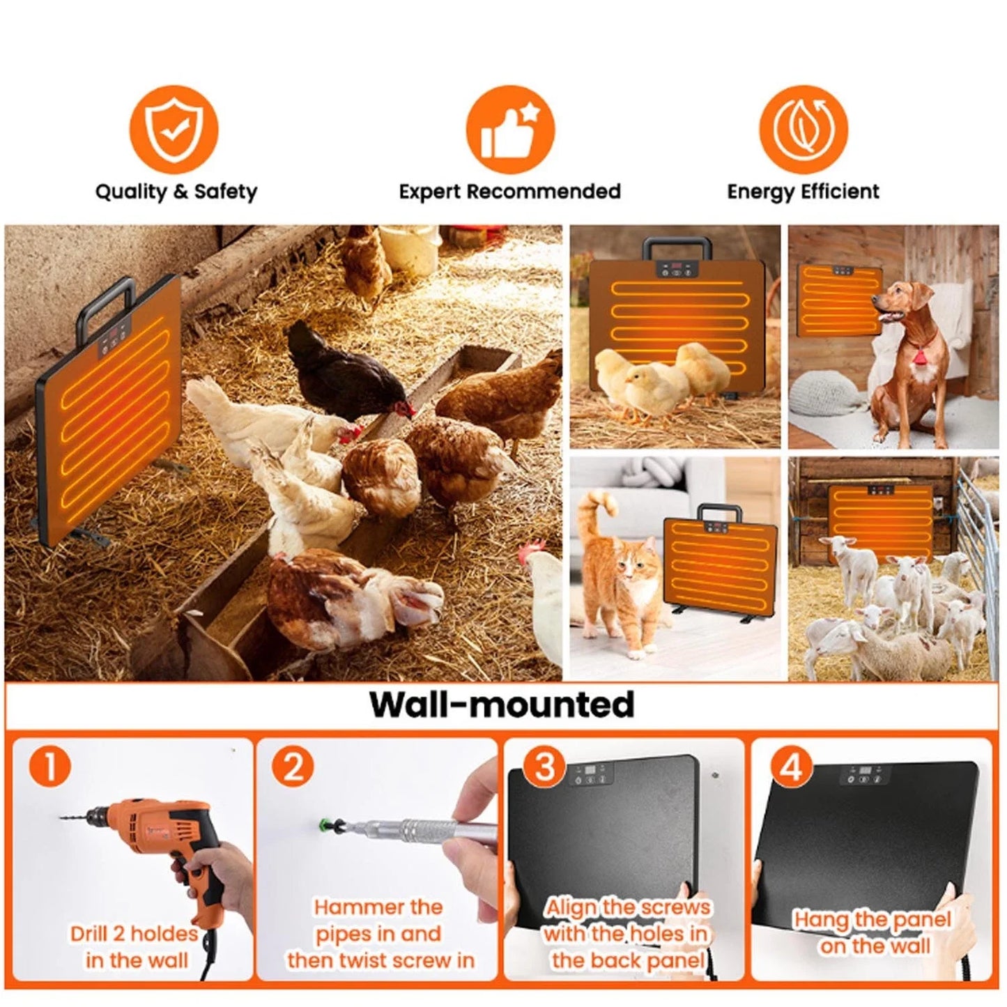 Thermostatic Poultry Coop Heater Universal Panel With Adjustable Temperature