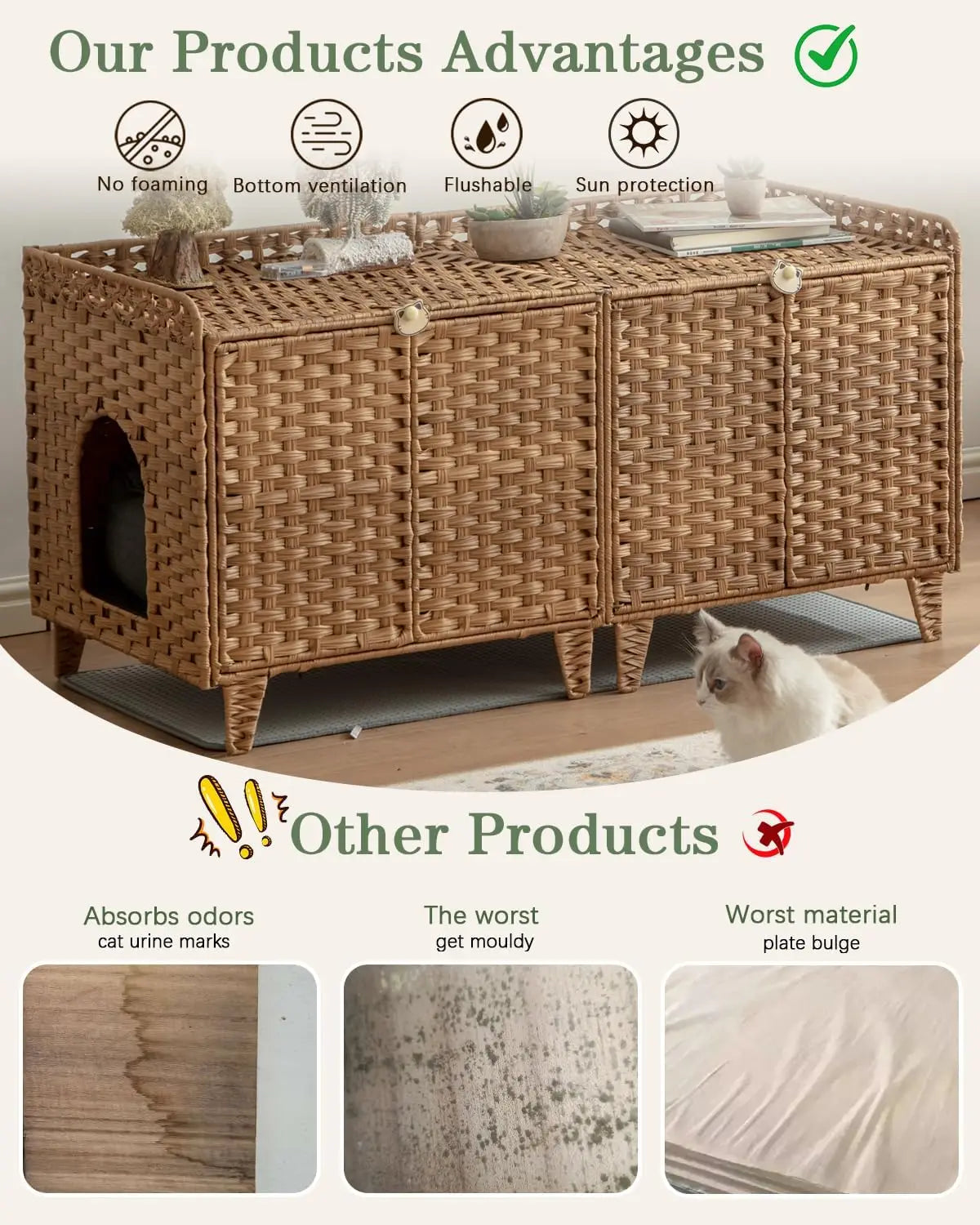 XMSJ Cat Litter Box Enclosure For Two Cats With Double Doors