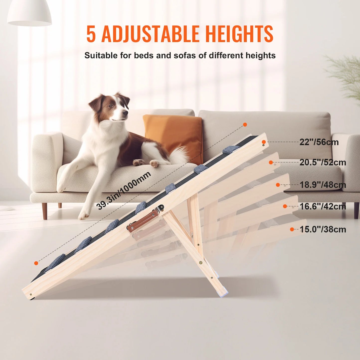 SucceBuy Dog Ramp Folding Ladder Adjustable Wooden Pet Ramp