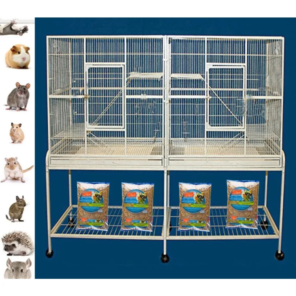 LARGE 54" DOUBLE Dividered Chew-Proof Cage For Chinchilla Ferret Glider Rat Mice