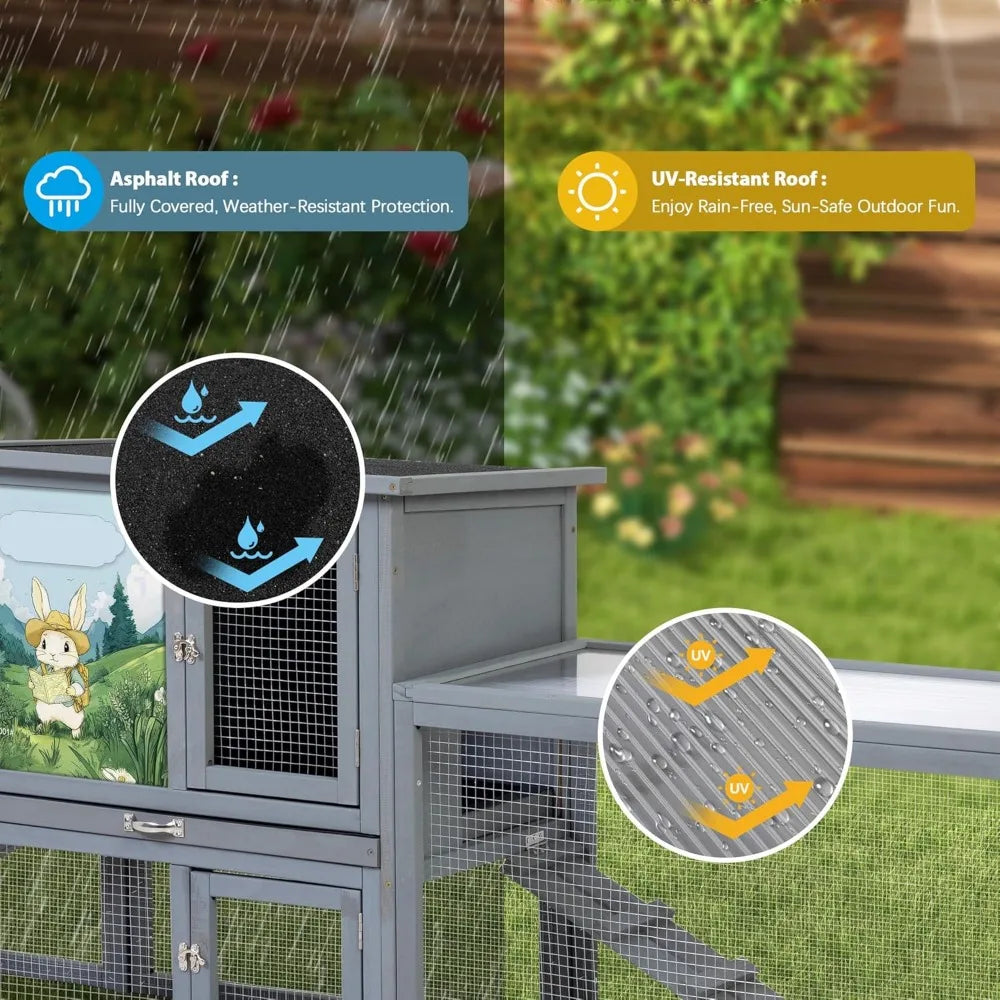 DAFIFY Outdoor Rabbit Hutch Two Story Wood Cage For Bunnies