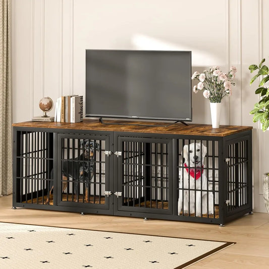 Heavy Duty Double Dog Crate Furniture With Divider For Two