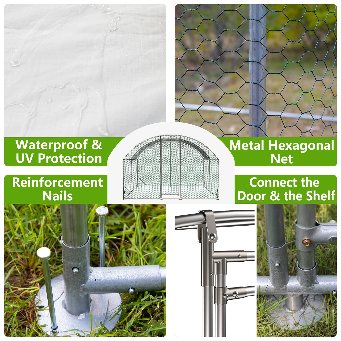 Metal Chicken Coop Walk In Chicken Run With Waterproof Cover