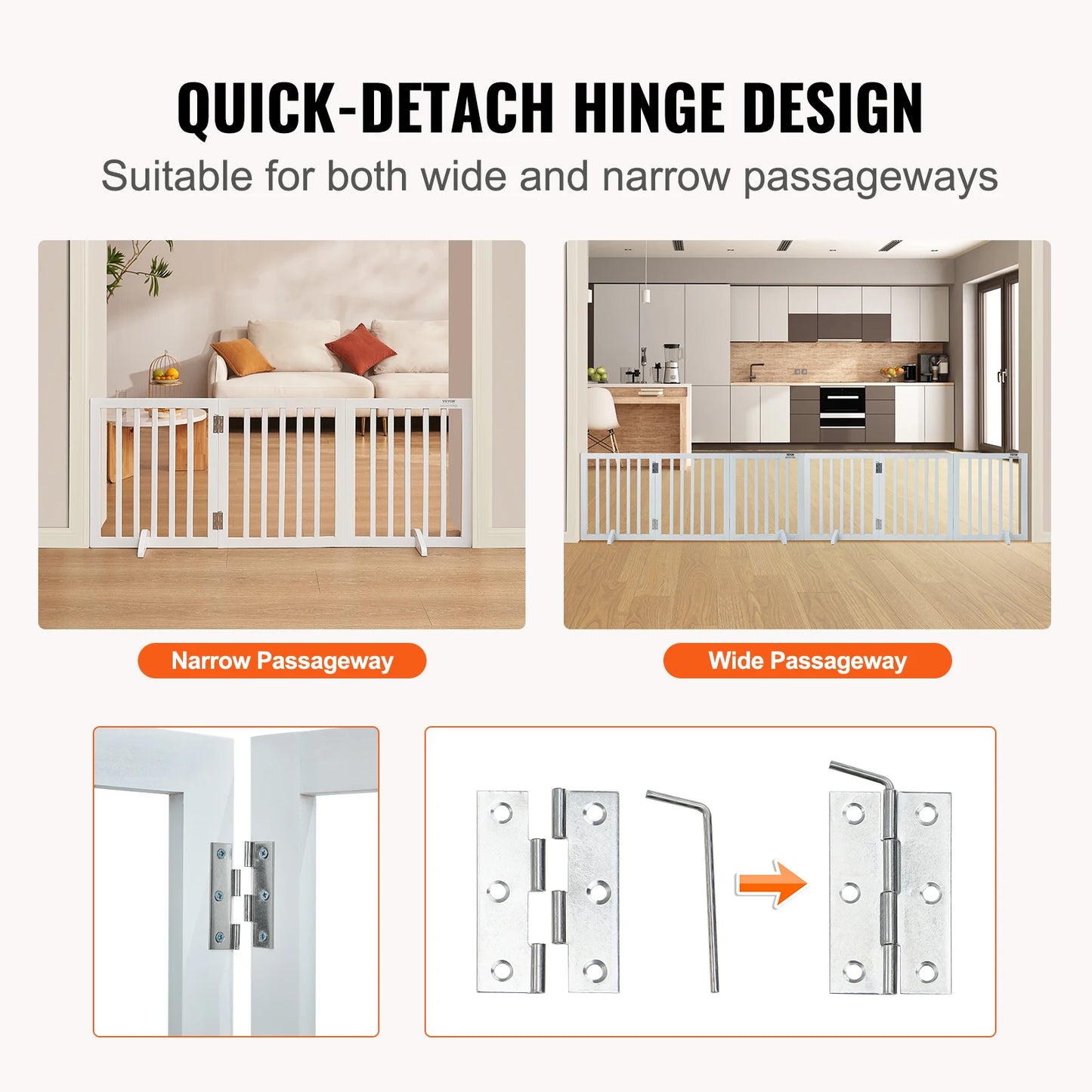 SucceBuy Three-Panel Freestanding Dog Gate For Narrow Passages
