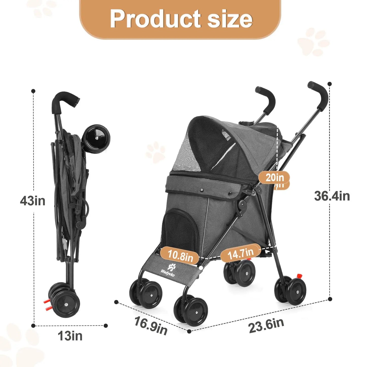 Travel Portable Dog Stroller for Small Pets and Cats