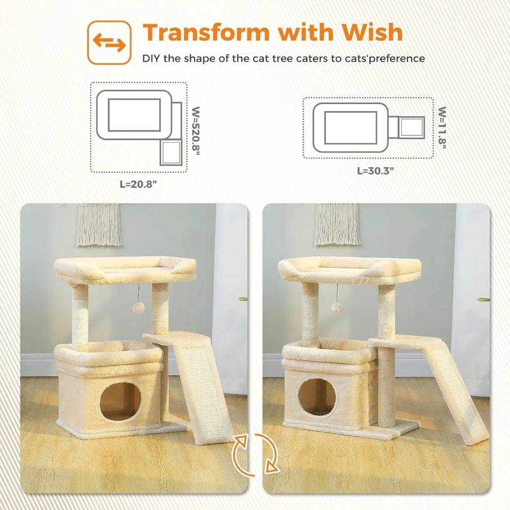PEQULTI Cat Tree Tower With Wide Top Perch And Condo