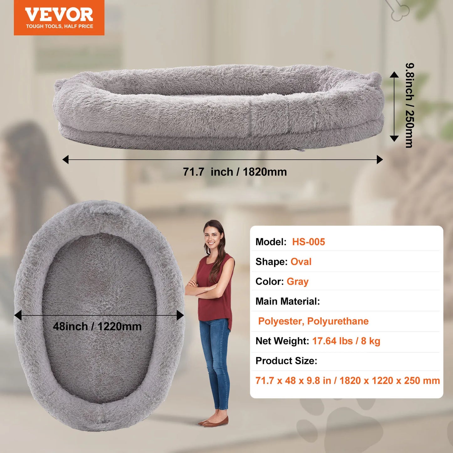 SucceBuy Human Dog Bed With Orthopedic Foam And Washable Cover