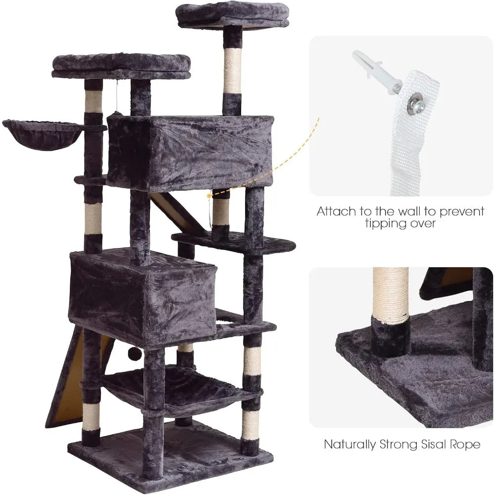 XUYUAN Cat Tree Tower With Condos Ladders Hammock Plush