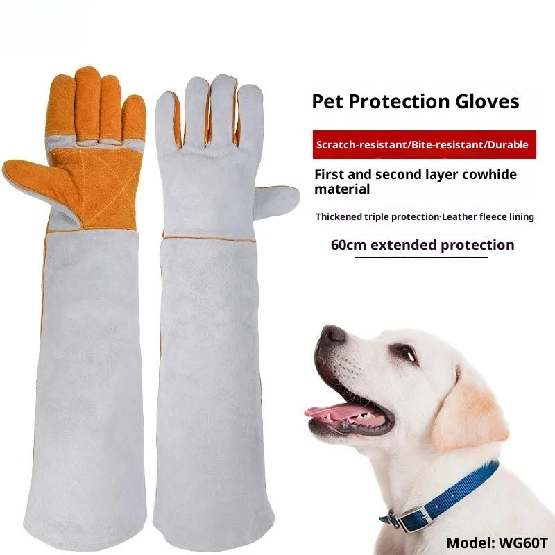 Pet Viper Anti-Bite Gloves Dog Training Anti-cat and Dog Scratch Gloves Anti-scratch Scratch Injury Thickened Extended Cowhide
