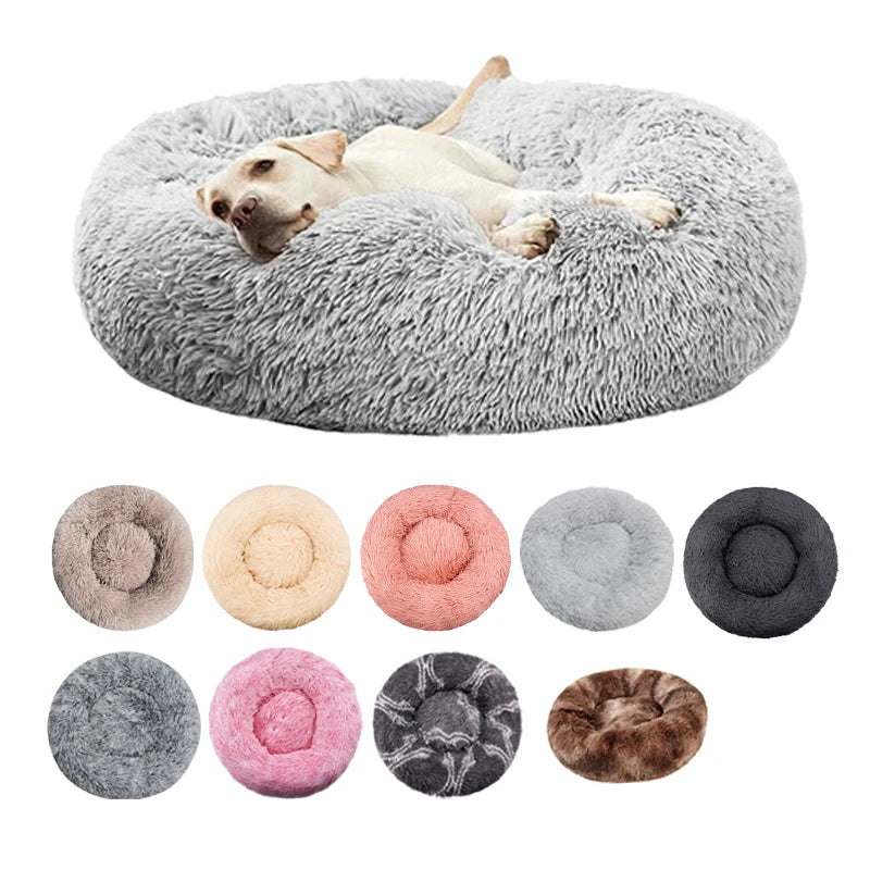 Winter Warm Round Plush Pet Bed For Dogs And Felines