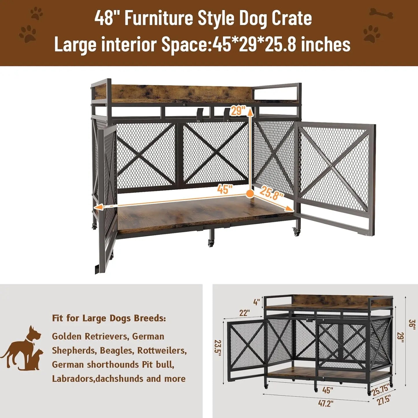 XMSJHign-concerned Heavy Duty Dog Crate Furniture Wire Cage