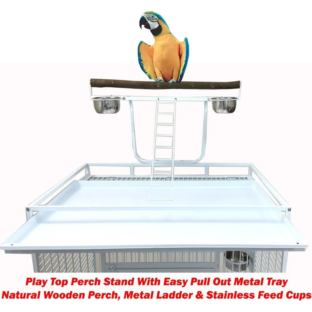 Wrought Iron Parrot Cage Rolling Bird Enclosure Durable