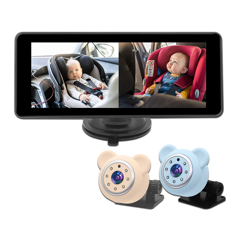 2 Car Camera Baby Monitor 6.86'' IPS Screen Dual Camera Bebe Car Mirror Video Monitor For Infants Kids Pets In Safe Driving